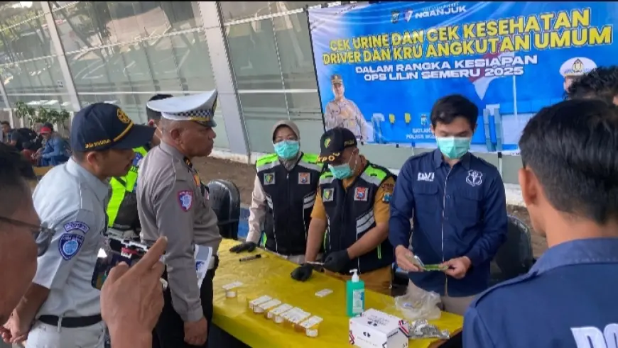 Jelang Operasi Lilin Semeru 2025, Polres Nganjuk Ramp Check Bus dan Periksa Kesehatan Sopir