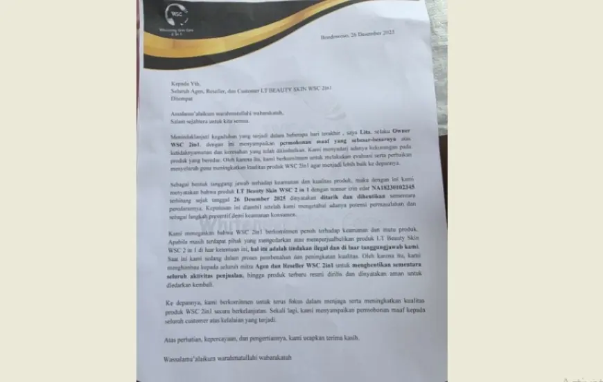 LT Beauty Skin WSC 2 in 1 Ditarik Sementara, Owner Sampaikan Permohonan Maaf