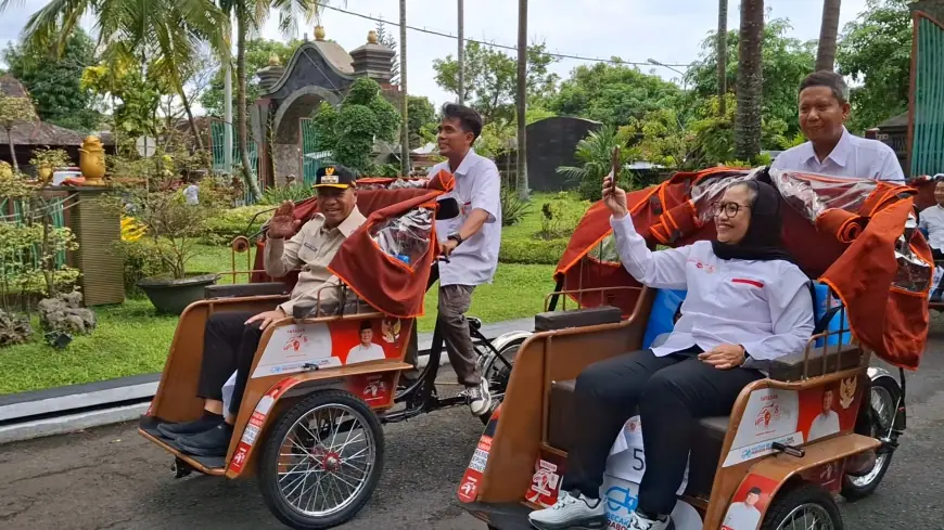 Konvoi Becak Ramaikan Penyerahan Bantuan 200 Becak Listrik Prabowo di Tulungagung