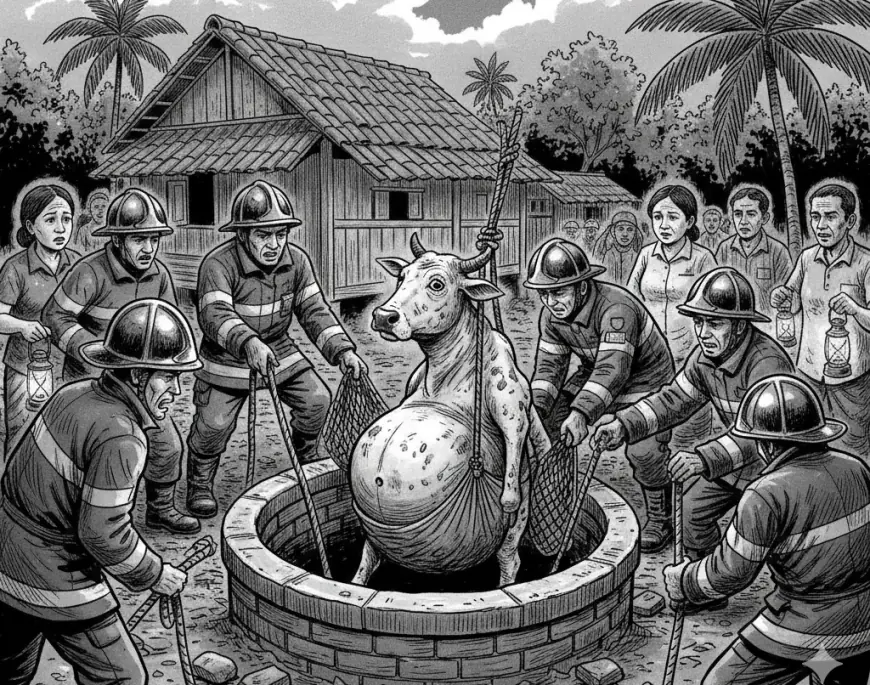 Ketika Damkar Tak Melawan Api, tapi Menyelamatkan Sapi dalam Sumur