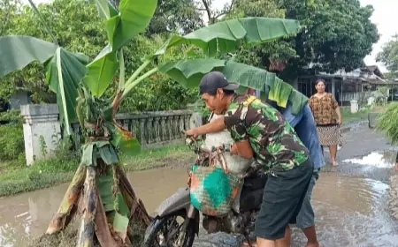 Jalan Poros Dusun Miren–Sidoharjo Nganjuk Rusak Parah, Warga Tanam Pohon Pisang hingga Ancam Demo