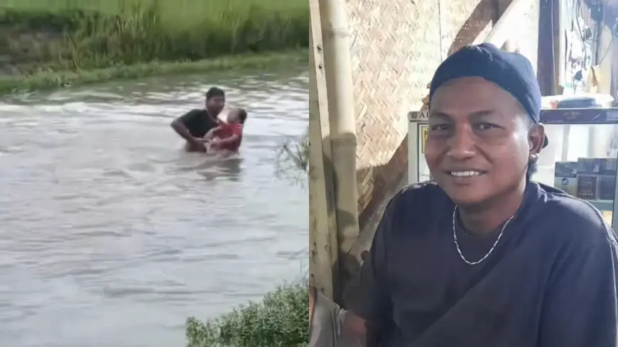 Aksi Heroik Pemuda Ngunut Selamatkan Bocah Hanyut di Sungai, Viral di Media Sosial