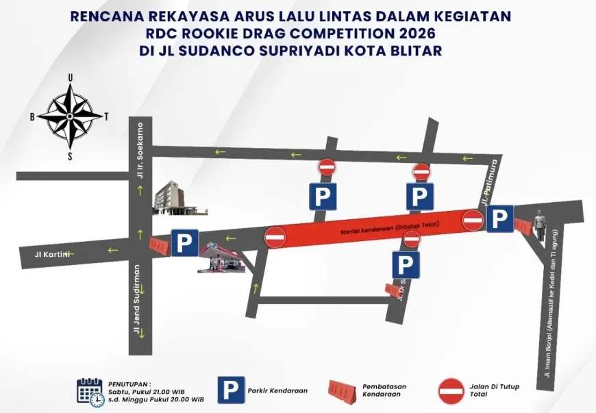 Ada Rookie Drag Competition 2026, Sejumlah Ruas Jalan di Kota Blitar Ditutup