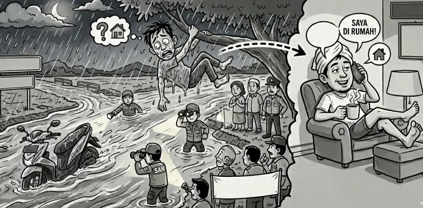 Dicari TIm SAR di Sungai Saptorenggo Malang, Ealah Orangnya Lagi Ngopi di Rumah