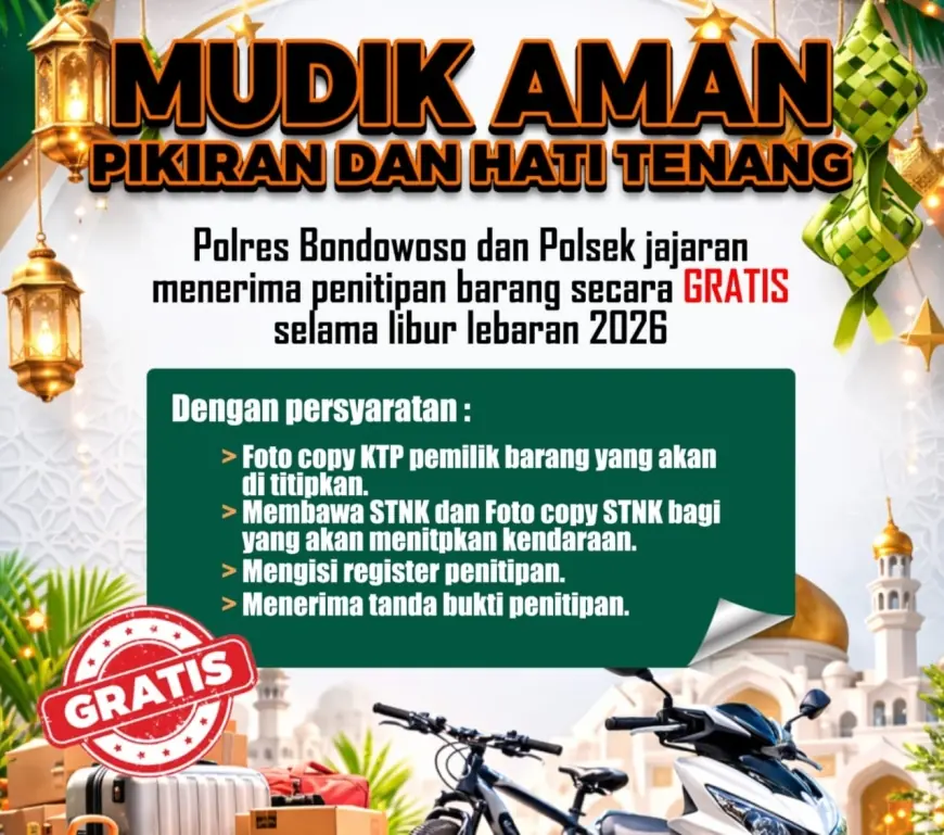 Mudik Tanpa Was-was, Polres Bondowoso Buka Penitipan Kendaraan dan Barang Berharga Gratis