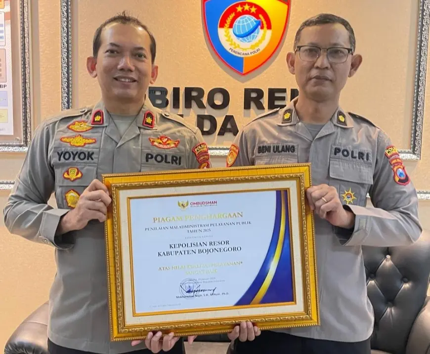 Polres Bojonegoro Raih Predikat A dari Ombudsman RI, Nilai Pelayanan Publik Capai 88,66