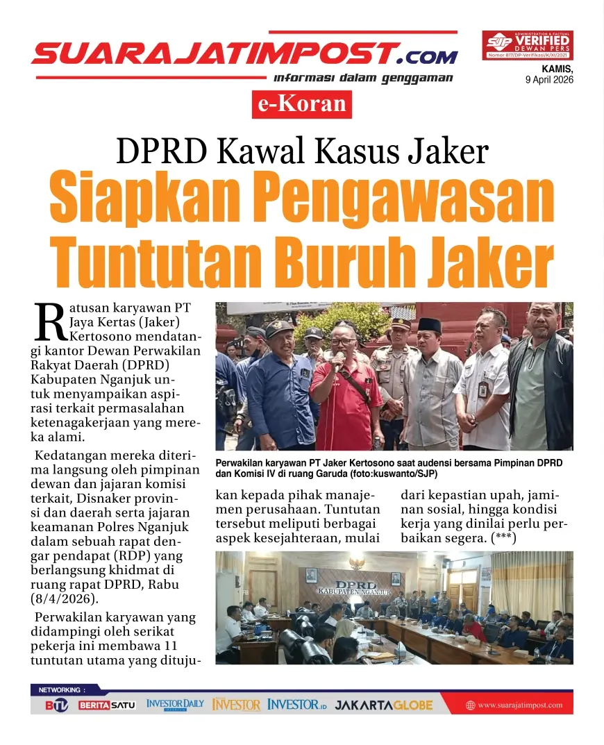 e-Koran, Edisi Kamis, 9 April 2026