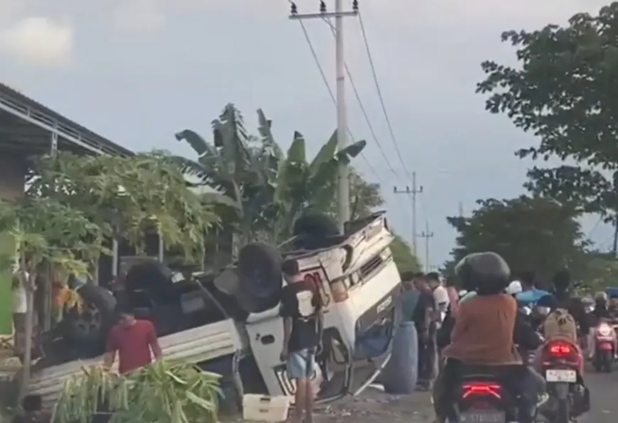 Truk Angkut Belasan Ton Ikan Terguling di Bangkalan, Jalan Sempat Dipenuhi Ikan Berserakan
