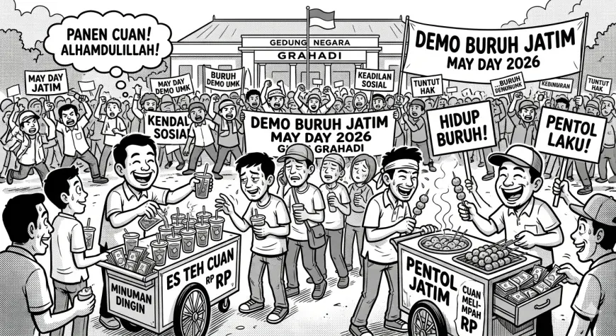 Ironi May Day Grahadi: Buruh Perjuangkan Upah, Pasukan Es Teh dan Pentol Sukses 'Gajian' Duluan