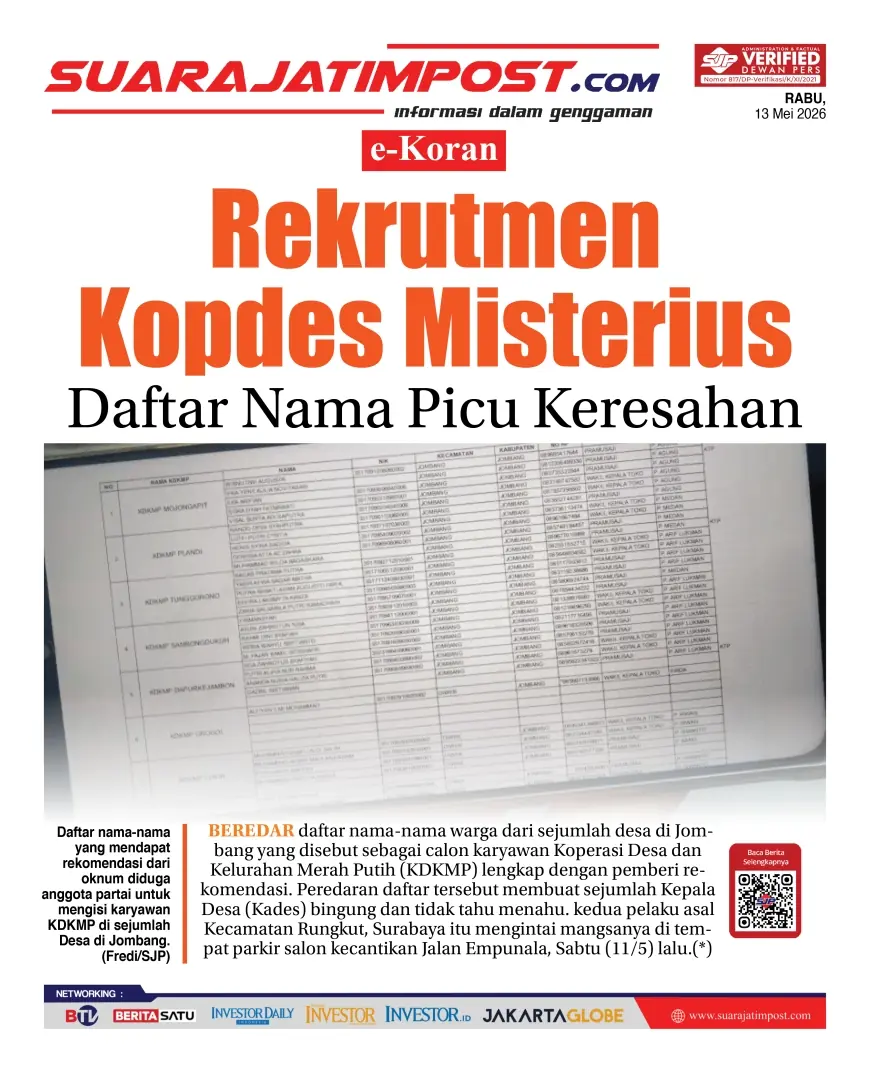 e-Koran, Edisi Rabu, 13 Mei 2026