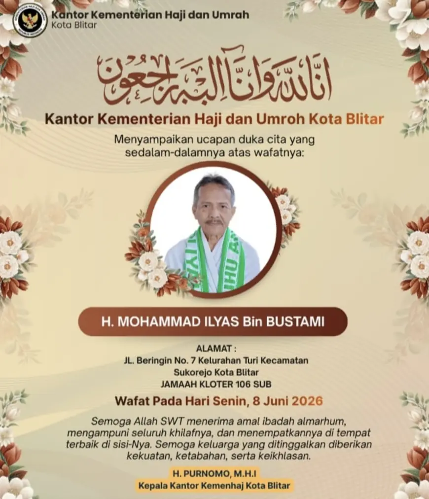 Jemaah Haji Asal Kota Blitar Wafat di Makkah Usai Selesaikan Rangkaian Puncak Haji
