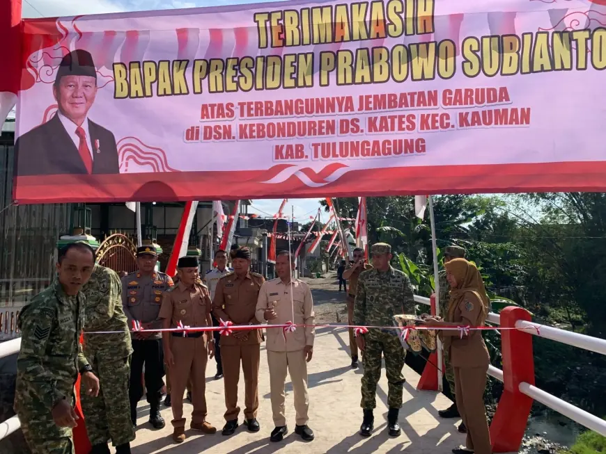 Diresmikan Plt Bupati dan Dandim Tulungagung, Jembatan Garuda di Desa Kates Perkuat Akses Pendidikan dan Perekonomian Warga