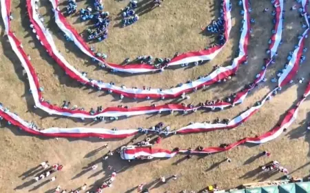 Lautan Merah Putih Sepanjang 1 Km Sambut HUT ke-81 RI di Dawarblandong Mojokerto